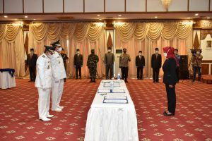 Danrem 042 Gapu Hadiri Pelantikan Bupati Tanjab Barat dan Batanghari Di Rumdis Gubernur Jambi