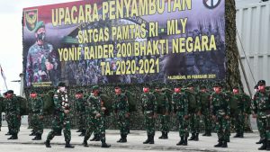 Pangdam II/Swj Sambut 450 Personil Satgas Pamtas RI-Malaysia Yonif Raider 200/BN