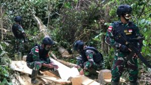 Satgas Yonif 407 Amankan Tumpukan Kayu Olahan di Hutan Lindung Seria