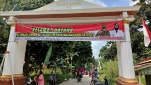 Sepanduk Selamat Datang di Lokasi TMMD 110 Kodim 0415/Batanghari Sudah Terpasang