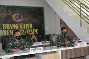 Kasiter Korem 042 Gapu Mengikuti Rakor TMMD ke – 111 Tahun 2021 Secara Virtual