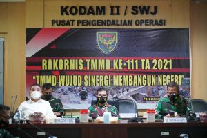 Melalui Vicon, Kasdam II/Sriwijaya Ikuti Rakornis TMMD ke-111, “TMMD Wujud Sinergi Membangun Negeri”