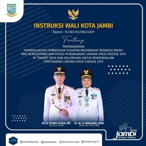 Perpanjang PPKM, Instruksi Wali Kota Jambi: Situasi Pandemi Kriteria Level Tiga