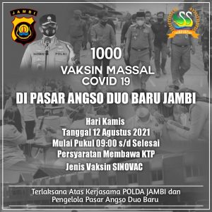 Polda Jambi Akan Distribusikan 1.000 Dosis Vaksin Covid-19 di Pasar Angso Duo