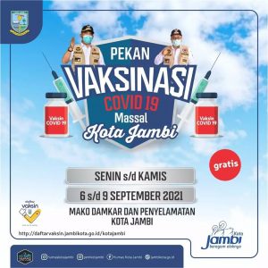Pemkot Jambi Gelar Pekan Vaksin Massal Covid-19, 6-9 September 2021