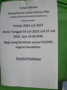 Setelah Ditutup, Panpel Buka Lagi Pendaftaran Calon Ketua PWI Provinsi Jambi Hingga 29 Juli 2022