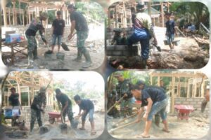 Semangat Gotong-royong Anggota Satgas TMMD Kodim Bute Bersama Warga Renovasi RTLH