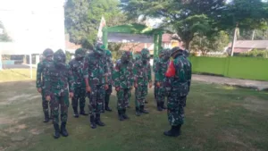 Anggota Satgas TMMD Kodim 0415 Jambi Lakukan Apel Pagi di Desa Sukamaju