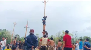 Semarak HUT RI ke-79 Satgas TMMD Kodim 0415/Jambi Gelar Lomba Panjat Pinang di Desa Sukamaju