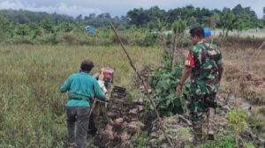 Satgas TMMD Ke-123 dan Warga Teluk Kuali Buka Lahan Ketahanan Pangan 2 Hektar