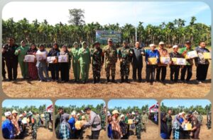 TNI-Pemda Salurkan 50 Paket Sembako Usai Pembukaan TMMD ke-124 di Tanjab Barat